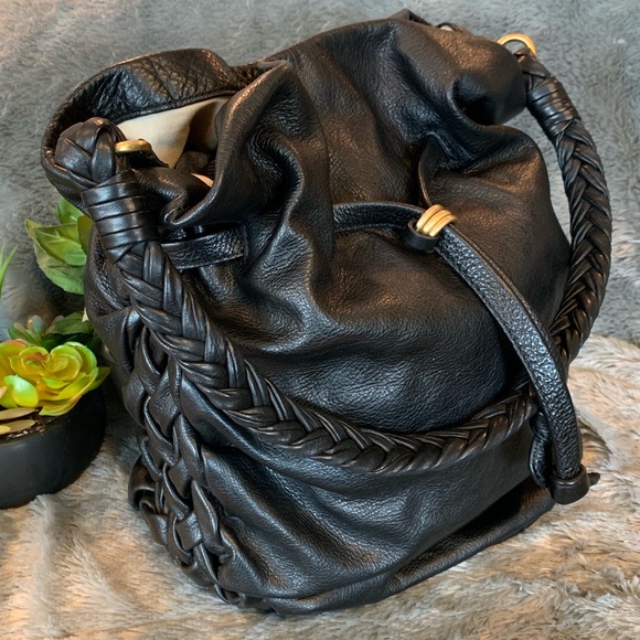 Elliott Lucca Black Leather Bucket Handbag - Picture 3 of 8